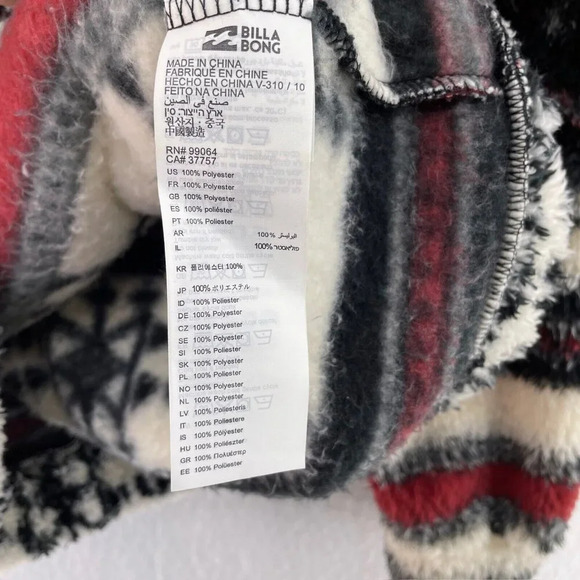 Billabong Fleece Jacket Women's S Red Ivory Aztec Tribal Print Hooded Pullover - Picture 12 of 13